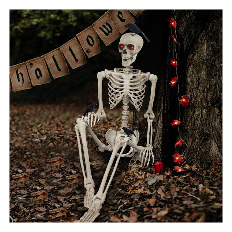 5ft Skeleton Life Size Halloween Decor Large Posable Skeletons with Glowing Eyes The Holiday Aisle